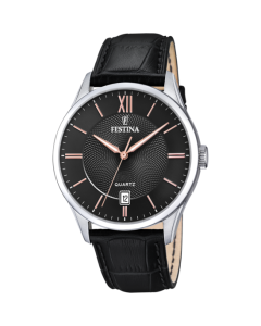 Festina watch steel time only dial black