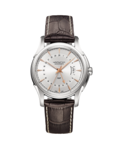 Hamilton Uhr XL JazzMaster GMT,silber/leder braun H32585557
